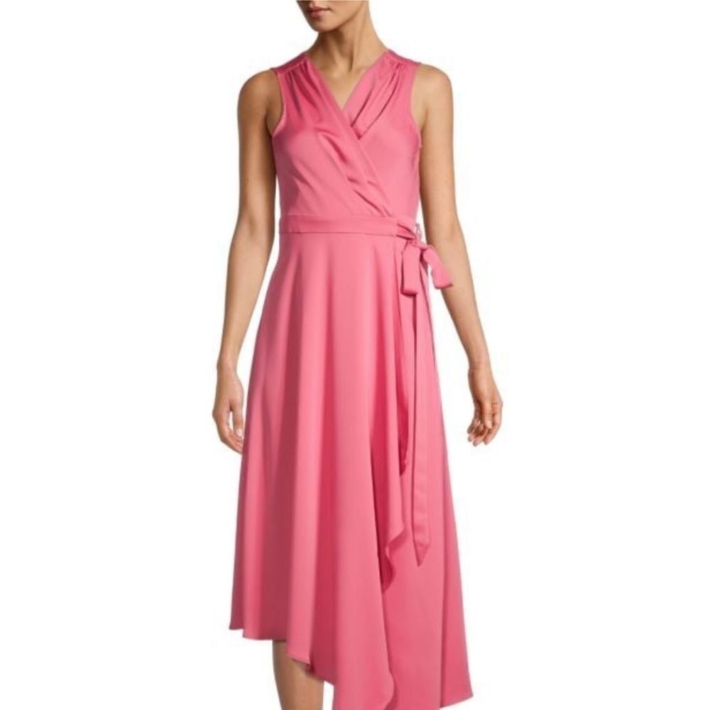 BCBGMAXARZIAβfit and flare asymmetric hem wrap dress